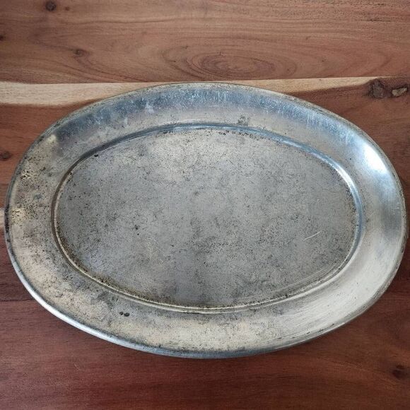 Silver rustic country tray vanity platter oval home decor - Picture 1 of 5